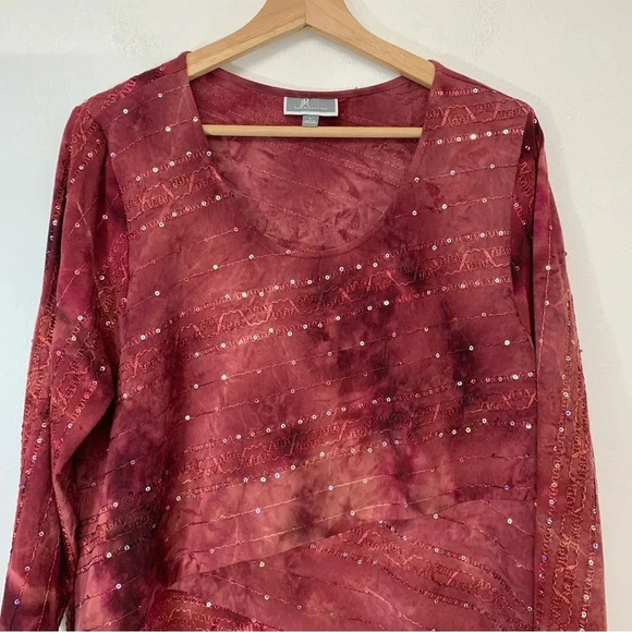 JM‎ Collection Top Woman Large  Pink Maroon Sequins Embroidery 3/4 Sleeve - Picture 2 of 11